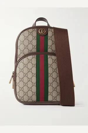 Gucci Ophidia Leather-Trimmed Striped Monogrammed Coated-Canvas Backpack - Men