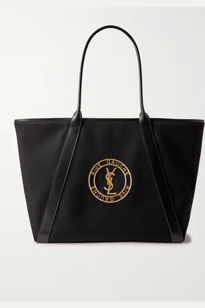 Saint Laurent Leather-Trimmed Logo-Embroidered Cotton-Gabardine Tote Bag - Men