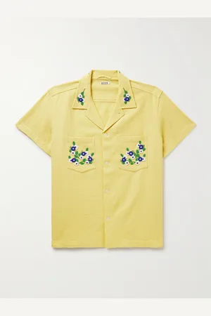 BODE Chicory Camp-Collar Bead-Embellished Waffle-Knit Cotton Shirt - Men - - L