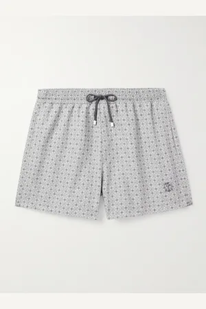 Brunello Cucinelli Straight-Leg Short-Length Logo-Embroidered Printed Swim Shorts - Men - - M