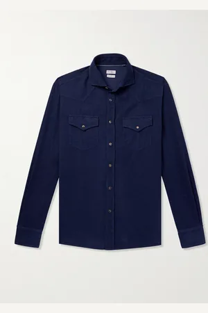Brunello Cucinelli Cutaway-Collar Cotton-Corduroy Western Shirt - Men - - M