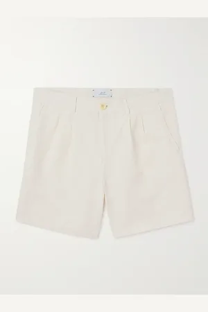 Mr P. Straight-Leg Pleated Cotton and Linen-Blend Twill Shorts - Men - - 32