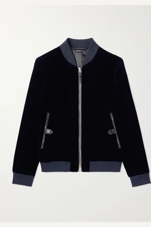 Tom Ford Full-Grain Leather-Trimmed Velvet Bomber Jacket - Men - - IT 48