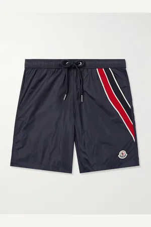 Moncler Straight-Leg Mid-Length Logo-Appliqu??d Striped Swim Shorts - Men - - XXL