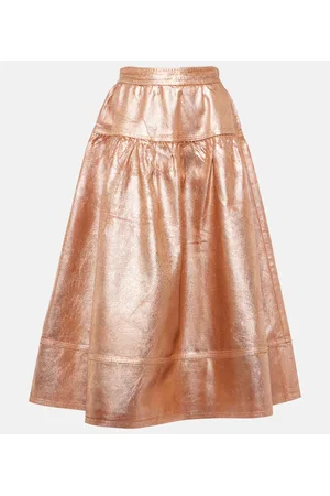 ULLA JOHNSON Astrid foiled denim midi skirt
