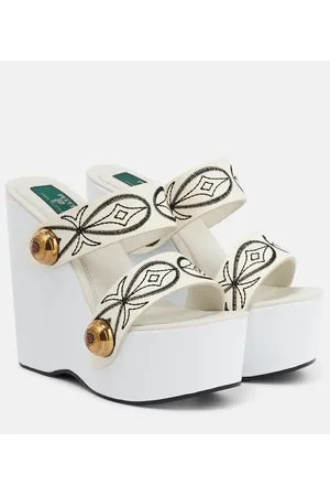 Puccini Embroidered leather wedge sandals