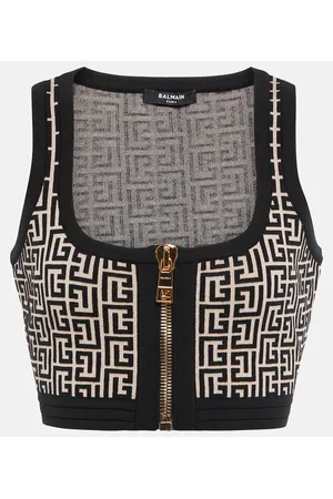Balmain Monogram wool-blend crop top