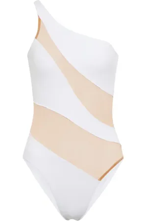 Norma Kamali Mesh-paneled one-shoulder swimsuit