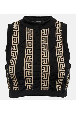 Balmain Monogram wool-blend crop top