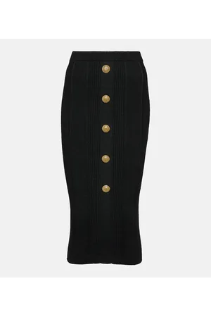 Balmain High-rise ribbed-knit midi skirt