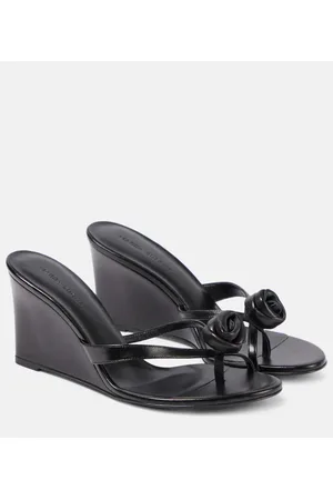 MAGDA BUTRYM Floral-appliquÃ© leather wedge mules