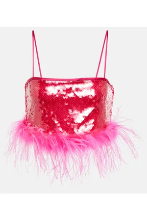 GIUSEPPE DI MORABITO Sequined feather-trimmed crop top