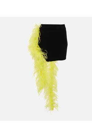 The Attico Feather-trimmed knitted miniskirt