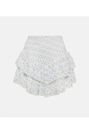 LOVESHACKFANCY Stone floral ruffled cotton miniskirt