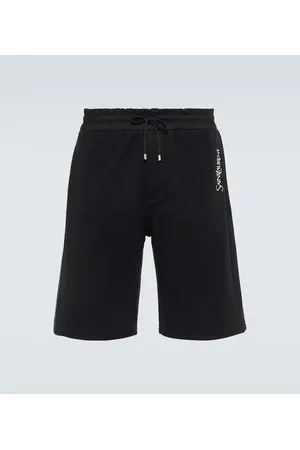 Saint Laurent Embroidered cotton jersey track shorts