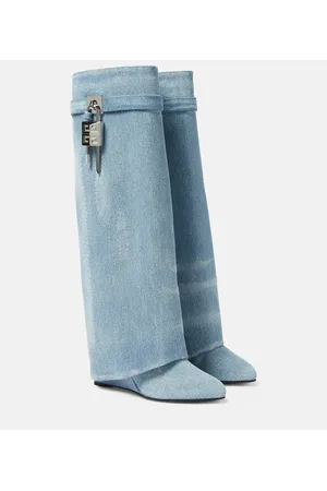 Givenchy Shark Lock denim knee-high boots