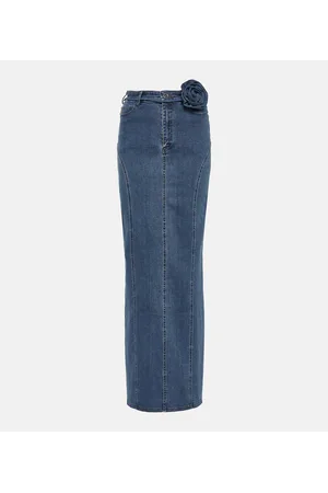 ROTATE Floral-appliquÃ© denim maxi skirt