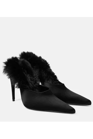 MAGDA BUTRYM Faux fur-trimmed satin mules