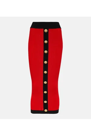 Balmain Ribbed-knit midi skirt