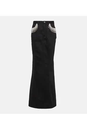 ROTATE Crystal-embellished denim maxi skirt