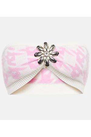 AREA Houndstooth wool-blend bandeau top