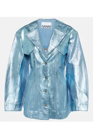 Ganni Foil metallic denim blazer