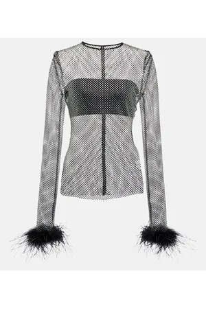 GIUSEPPE DI MORABITO Embellished feather-trimmed net top