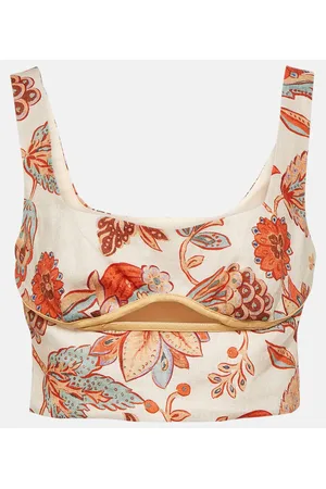 SIR Noemi cutout floral linen crop top