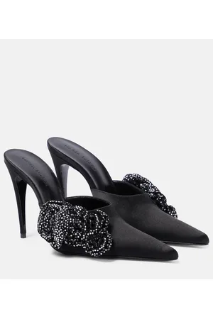 MAGDA BUTRYM Floral-appliquÃ© embellished satin mules