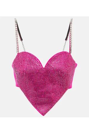 AREA Heart crystal-embellished wool crop top