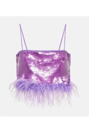 GIUSEPPE DI MORABITO Feather-trimmed sequined crop top