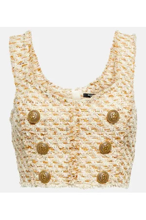 Balmain Cotton-blend tweed crop top