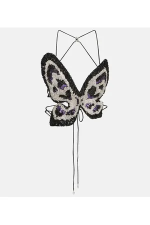AREA Crystal-embellished halterneck top