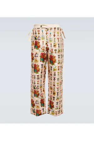 BODE Tobacco Signet printed silk pants