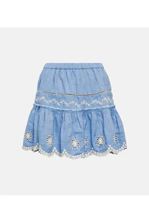 LOVESHACKFANCY Cava embroidered cotton and linen miniskirt