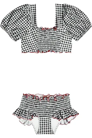 Suncracy Gingham puff-sleeve bikini