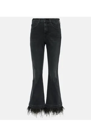 VERONICA BEARD Carson high-rise feather-trimmed flared jeans