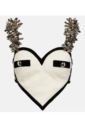 AREA Heart embellished bouclÃ© crop top