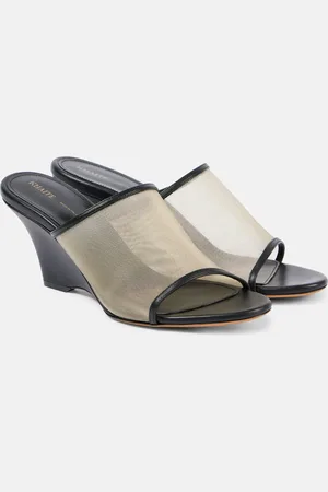 Khaite Marion leather and mesh wedge mules