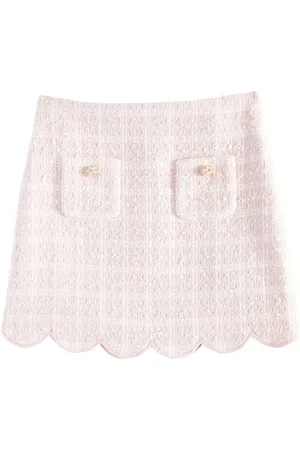 Self-Portrait Scalloped checked bouclÃ© skirt