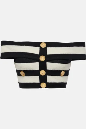 Balmain Striped off-shoulder crop top