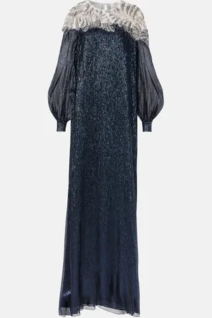 Oscar de la Renta Crystal-embellished mousseline kaftan