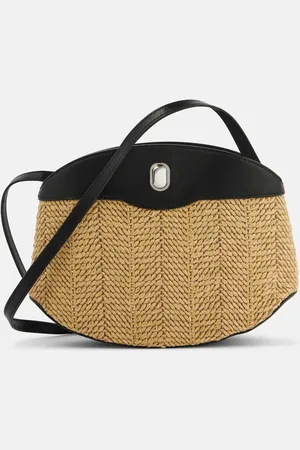 SAVETTE Tondo leather-trimmed raffia crossbody bag