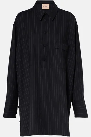 Plan C Pinstripe wool-blend shirt
