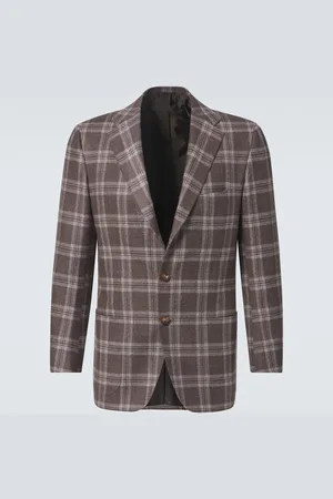 Kiton Checked wool, silk and linen blazer