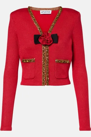 Self-Portrait Waffle-knit embellished cardigan