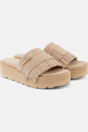 Gianvito Rossi Fringed suede platform slides