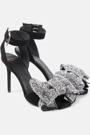 Balmain Ruby 95 embellished bow-detail suede pumps
