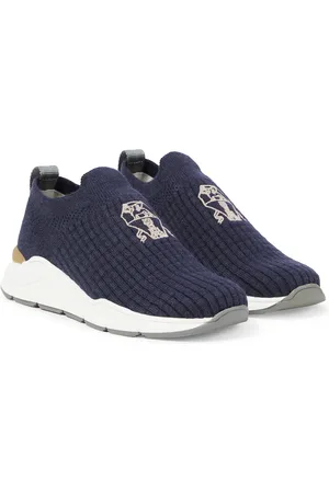 Brunello Cucinelli Knitted suede-trimmed sneakers