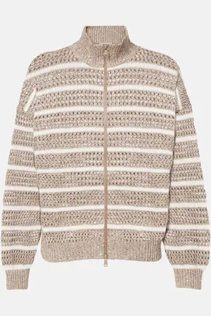 Brunello Cucinelli Sequined striped linen-blend cardigan